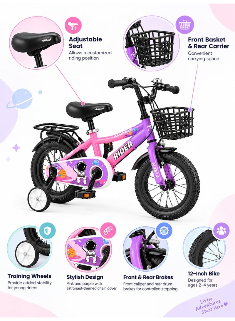 Aspire Books Rider 12-Inch Kids Bicycle with Training Wheels, Pink & Purple |AGE 2-4 - Image 5