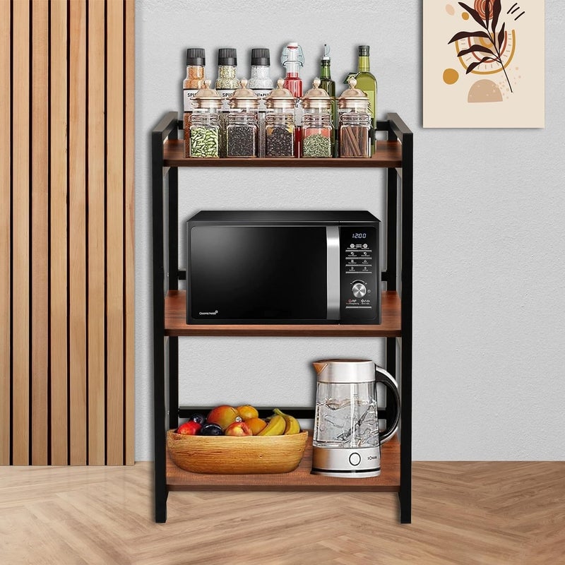 DIVYA DIVYA 3Layer Microwave Stand Otg Stand Microwave Oven Rack Kitchen Storage Shelf Walnut Brown Black PipeAlloy SteelEngineered Wood Tiered Shelf Floor Mount  - Image 4