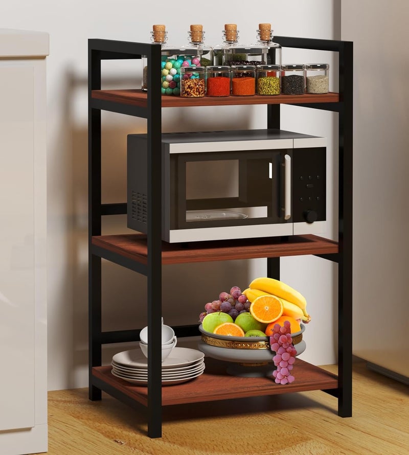 DIVYA DIVYA 3Layer Microwave Stand Otg Stand Microwave Oven Rack Kitchen Storage Shelf Walnut Brown Black PipeAlloy SteelEngineered Wood Tiered Shelf Floor Mount  - Image 1