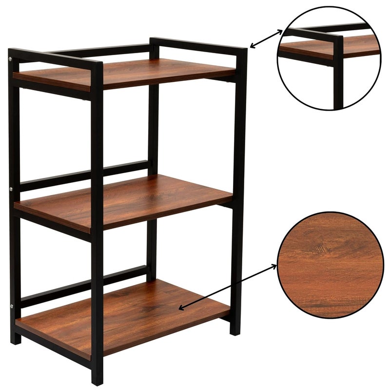 DIVYA DIVYA 3Layer Microwave Stand Otg Stand Microwave Oven Rack Kitchen Storage Shelf Walnut Brown Black PipeAlloy SteelEngineered Wood Tiered Shelf Floor Mount  - Image 5