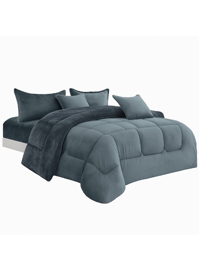 مينج لي مفرش شتوي نفر ونص نظام وجهين (مخمل × فرو) – طقم مفارش 4 قطع يشمل لحاف، شرشف مطاطي، غطاء وسادة وغطاء مخدة، يناسب سرير مقاس 140×200 سم - Image 3