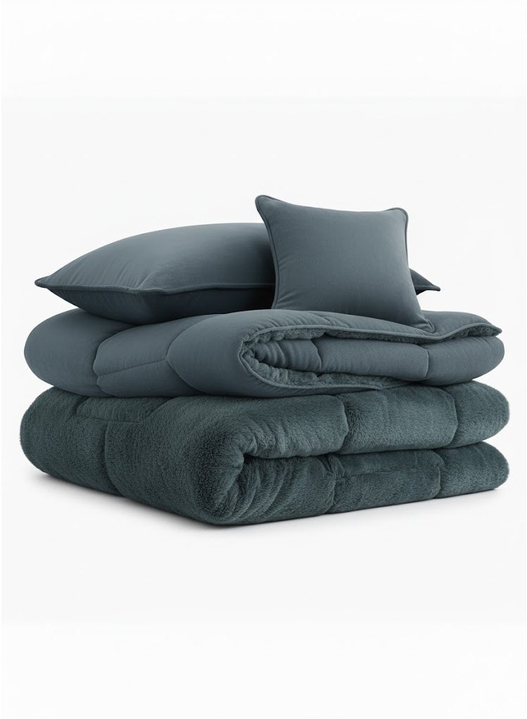 مينج لي مفرش شتوي نفر ونص نظام وجهين (مخمل × فرو) – طقم مفارش 4 قطع يشمل لحاف، شرشف مطاطي، غطاء وسادة وغطاء مخدة، يناسب سرير مقاس 140×200 سم - Image 5