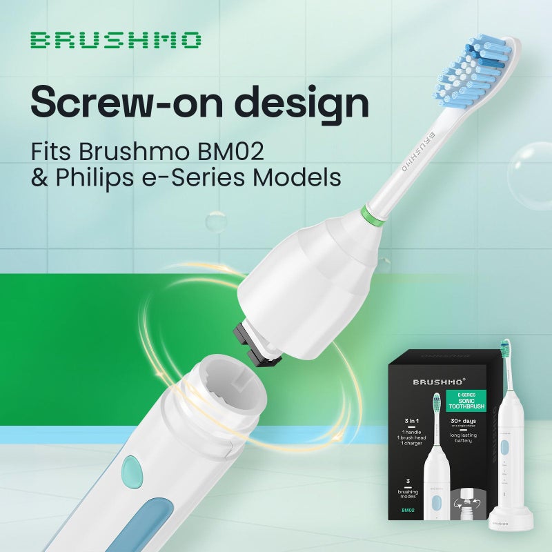 Brushmo e-Series Sensitive Replacement Toothbrush Heads, Compatible with Philips Sonicare Screw-on Electric Toothbrush Handles, 6 Standard Replacement Heads, Ultra Soft Dupont Bristles, BM756, White - Image 2