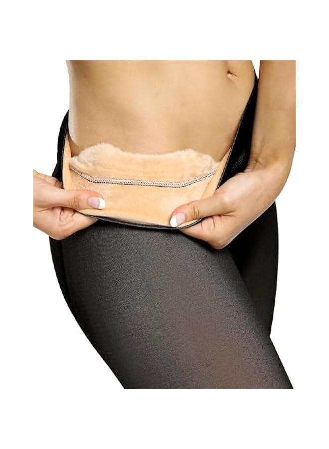 Fleece Lined Tights Sheer Women Fake Translucent Warm Winter Thermal Pantyhose Sheer Thick Tights Black X-Large/XX-Large - Image 4