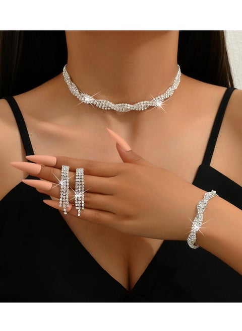 Wedding Jewelry Trio Rhinestone Necklace Earrings Bracelet Set for Bride