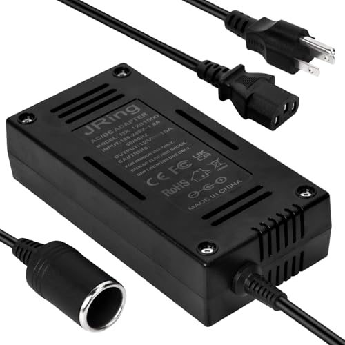 JRing AC to DC Converter 15A 110-220V 12V Car Cigarette Lighter Socket Power Adapter for Car Vacuum Tire Inflator and Other Car Devices Under 180W - Image 1