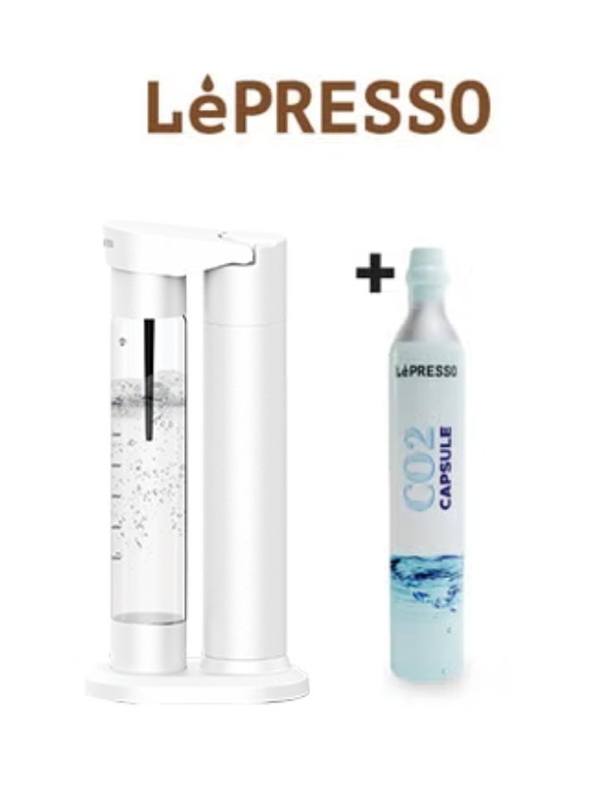 Sparkling Water Maker with 1+ Capsules & Slow-Fast Releasing System / Dual Bottle Support 500ml-350ml / Explosion-Proof Pet BPA Free / Co2 Chargers / CO2 Capsule Compatible / Easy to Clean - White