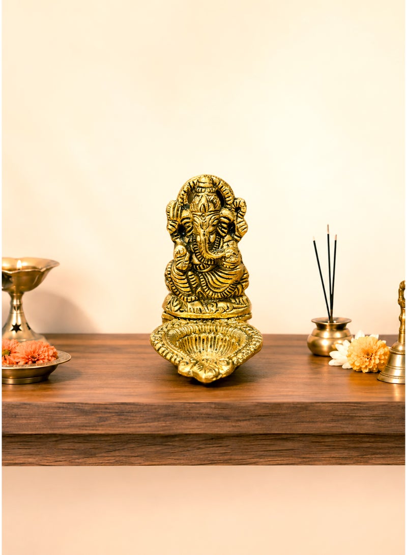 Madhoor Metal Ganesha Decorative Diya for Pooja, Aarti & Diwali, 4 Inches, 1 Piece - Image 1