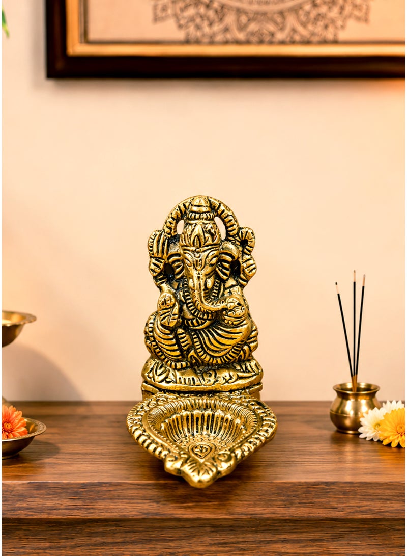 Madhoor Metal Ganesha Decorative Diya for Pooja, Aarti & Diwali, 4 Inches, 1 Piece - Image 2