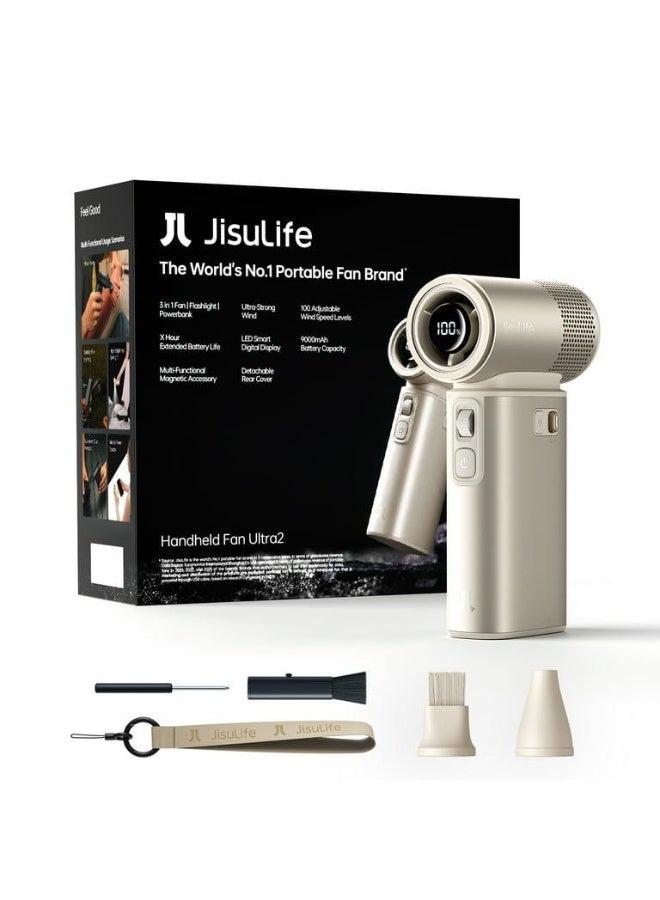 JISULIFE Handheld Fan Ultra2 9000mAh Rechargeable Turbo Fan 100-Speed 5-in-1 Portable Cooling Fan Light Brown - Image 1