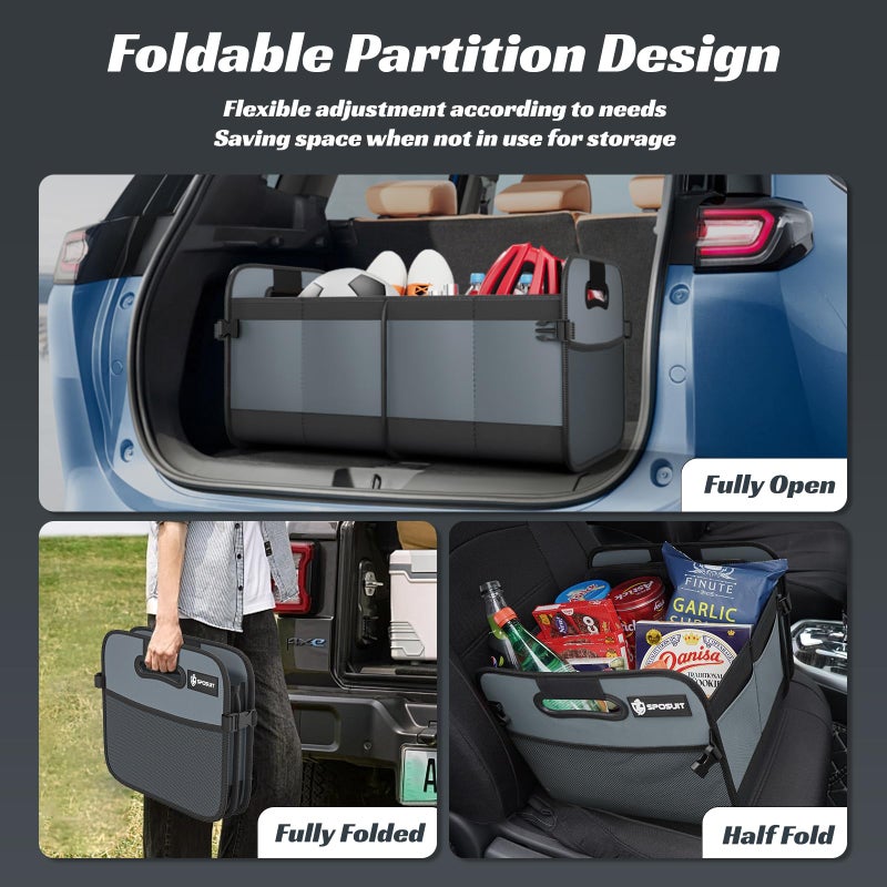 Sposuit Trunk Organizer for Car - 70L Collapsible Car Storage with 11 Pockets & Reinforced Handles, SUV Trunk Organizers for Grocery Cargo(Grey) - Image 4