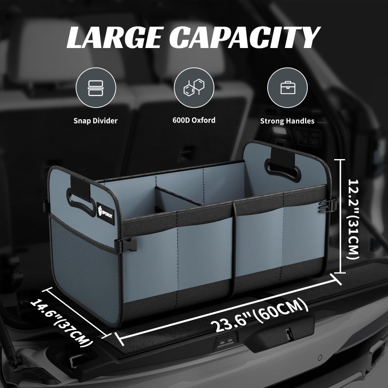 Sposuit Trunk Organizer for Car - 70L Collapsible Car Storage with 11 Pockets & Reinforced Handles, SUV Trunk Organizers for Grocery Cargo(Grey) - Image 2