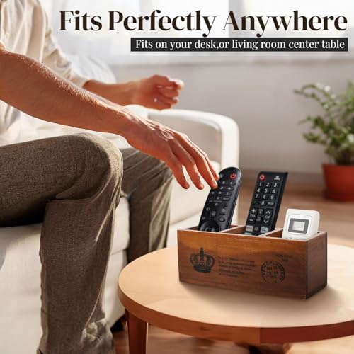 Flexzion Rustic Wooden Pencil Holder for Office - 3 Compartments - Desk and Table Storage Organizer - Multifunctional Remote Control Holder for Home, School and Office - Image 3