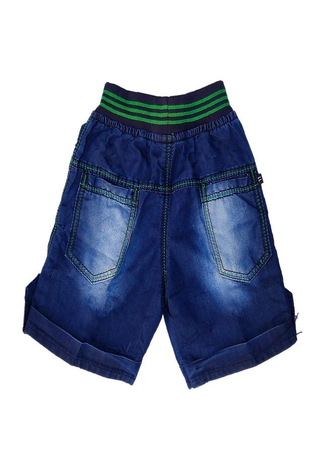 Malvina Self Design Blue Denim Shorts for Baby Boys Colour Blue (line red) 5-6 Year - Image 2