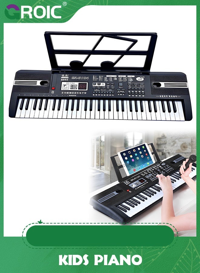GROIC لوحة مفاتيح بيانو 61 مفتاحًا، بيانو رقمي إلكتروني مع ميكروفون ومكبر صوت مدمج وحامل أوراق ومصدر طاقة، لوحة مفاتيح بيانو محمولة هدية للمبتدئين - Image 1