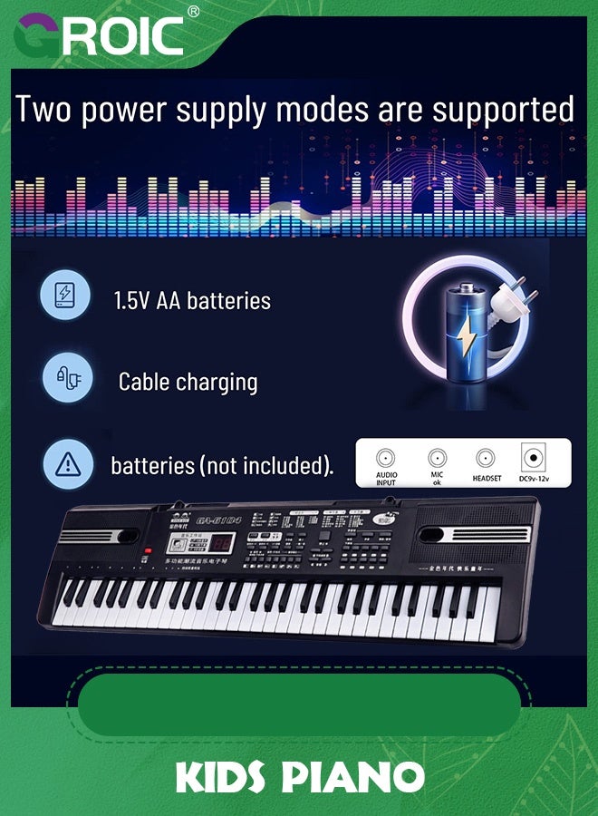 GROIC لوحة مفاتيح بيانو 61 مفتاحًا، بيانو رقمي إلكتروني مع ميكروفون ومكبر صوت مدمج وحامل أوراق ومصدر طاقة، لوحة مفاتيح بيانو محمولة هدية للمبتدئين - Image 3