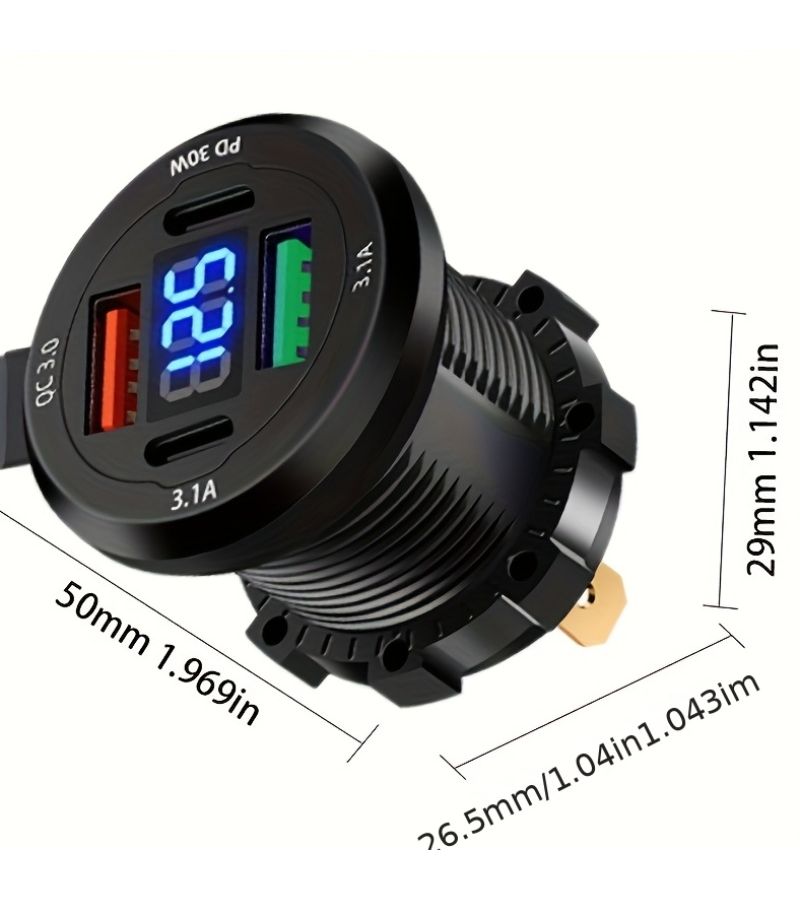 QC3.0 PD 30W Car USB Charger With Voltage Display MT08 120W Black - Image 2