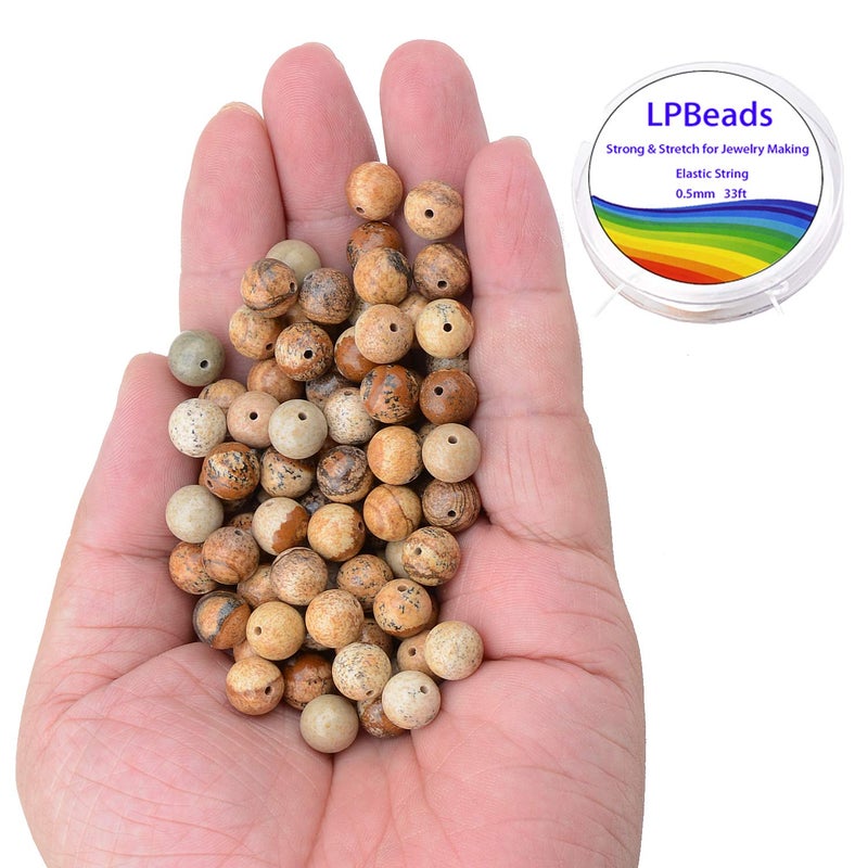 LPBeads 100PCS 8mm Natural Picture Jasper Gemstone Round Loose Beads for Jewelry Making with Crystal Stretch Cord - Image 2