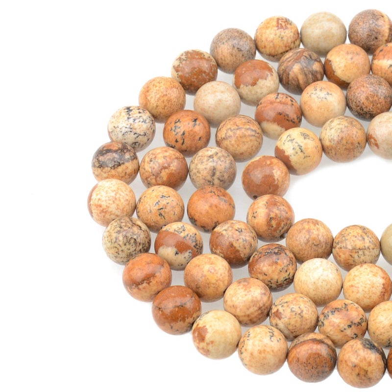LPBeads 100PCS 8mm Natural Picture Jasper Gemstone Round Loose Beads for Jewelry Making with Crystal Stretch Cord - Image 1
