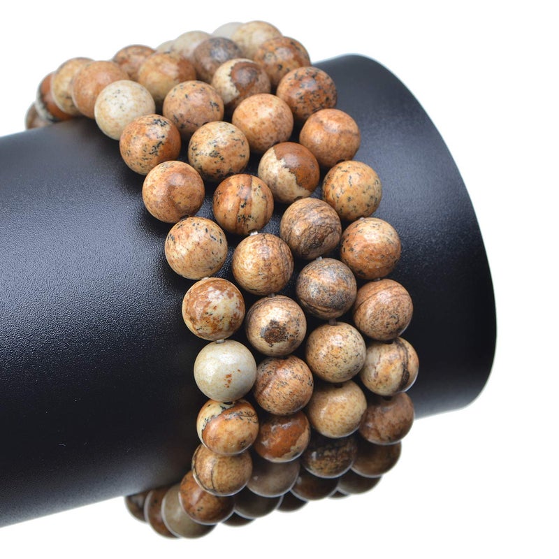LPBeads 100PCS 8mm Natural Picture Jasper Gemstone Round Loose Beads for Jewelry Making with Crystal Stretch Cord - Image 4