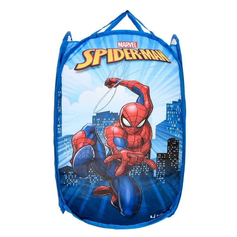 Kuber Industries Laundry Basket | Marvel Spiderman Net Foldable Laundry | Nylon Storage Basket with Handle For Home | Basket for Home | Toy Storage | 30 LTR | Sky Blue - Image 1