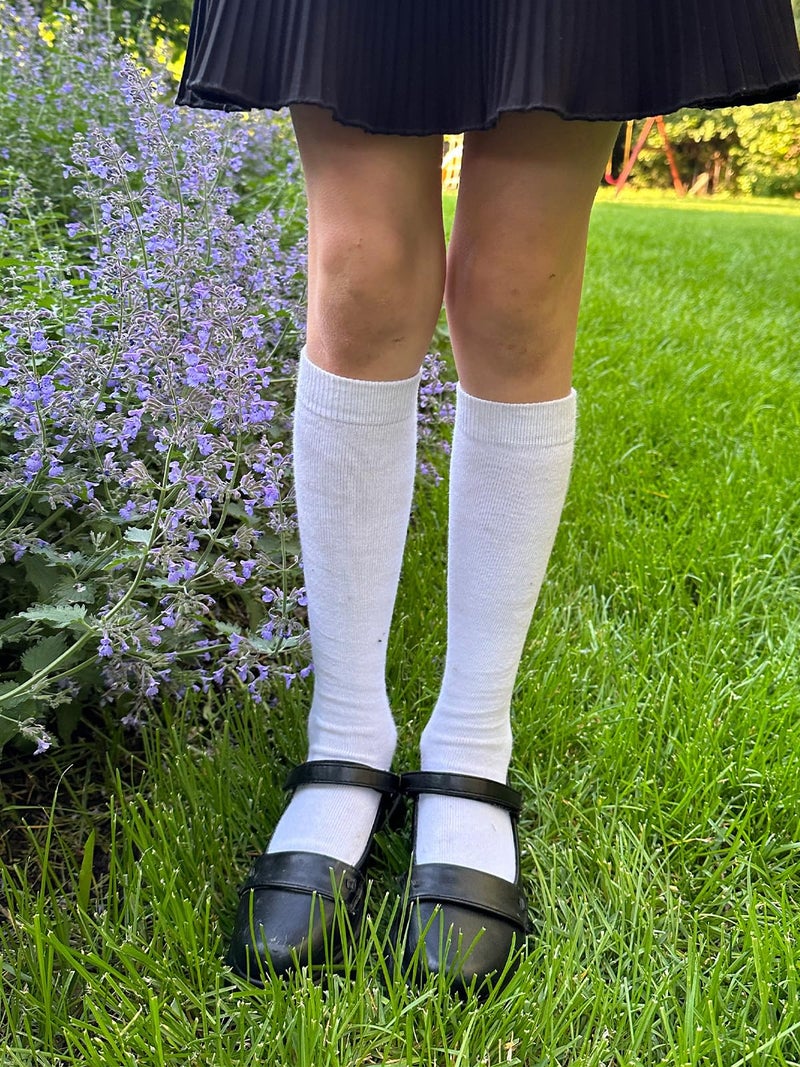 COTTON DAY 3 Pack Kids Girls Soft Knee High School Uniform Dress Socks Seamless Toe 8-10 Years White L (10) - Image 4