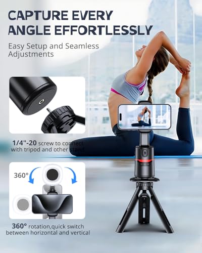 UBeesize Auto Face Tracking Tripod with Adjustable Desk Tripod, 360° Rotating vlogging kit for iPhone with Remote & Gesture Control, Rechargeable Selfie Fill Light, No App Required - Image 4