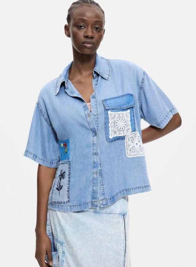 DESIGUAL Short Sleeve Patchwork Shirt