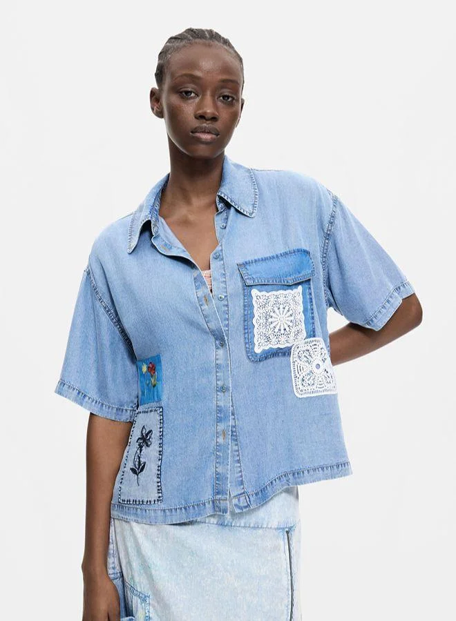 Desigual Short Sleeve Patchwork Shirt
