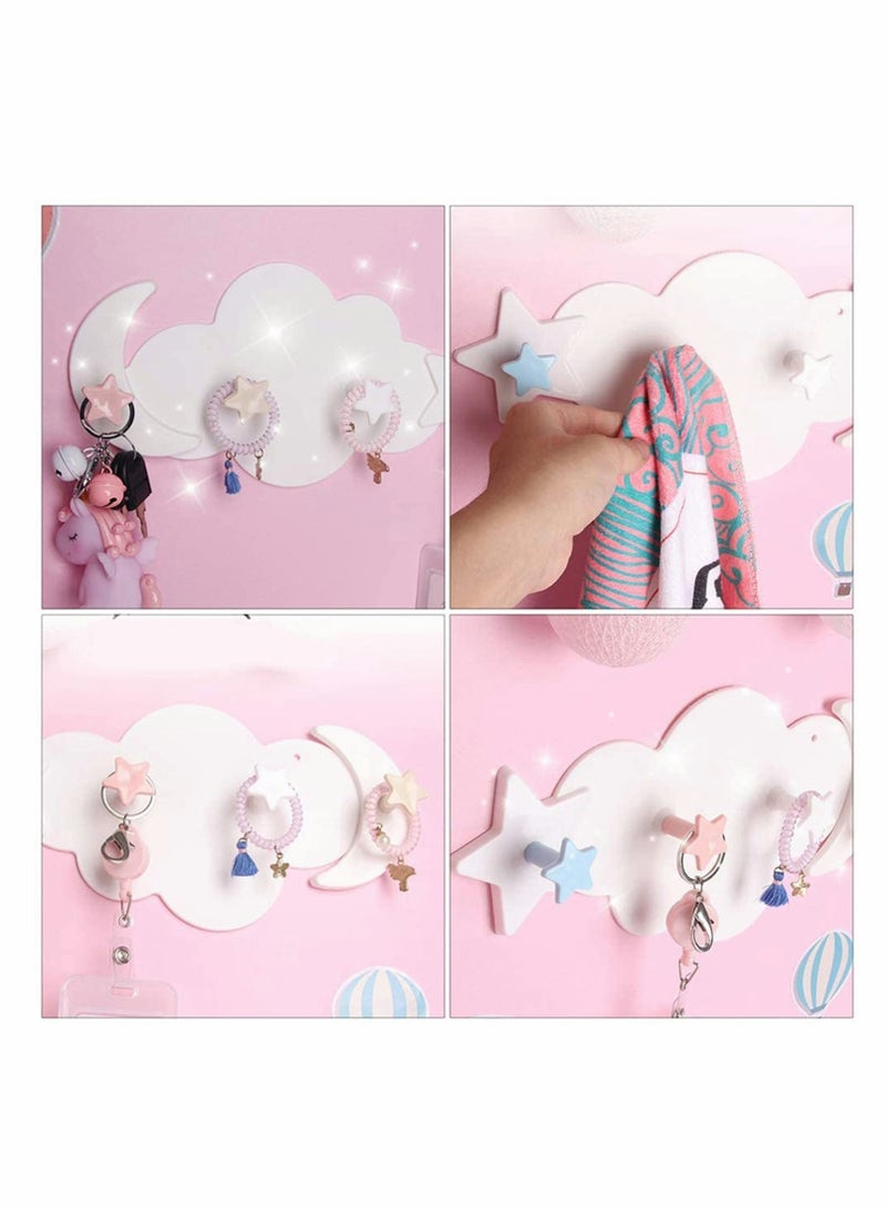 2 Pcs Moon Star Cloud Shape Wall Hooks, Nail- Free Creative Heavy Duty Clothes Hangers Keys Ring Holder Adhesive Wall Racks - Image 4
