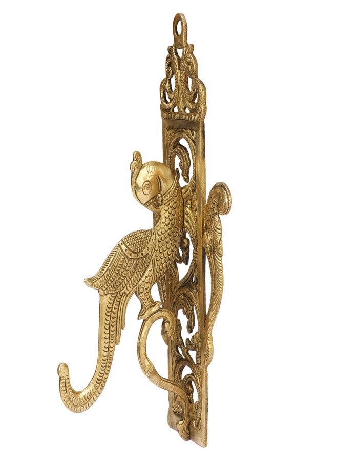 Kartique Brass Parrot Wall Bracket | Decorative Wall Hook for Hanging Lamps, Diyas, Temple Bells,Garlands | Home Decor Piece for Pooja Rooms, Living Spaces in Gold Color Height 10 Inch - Image 1