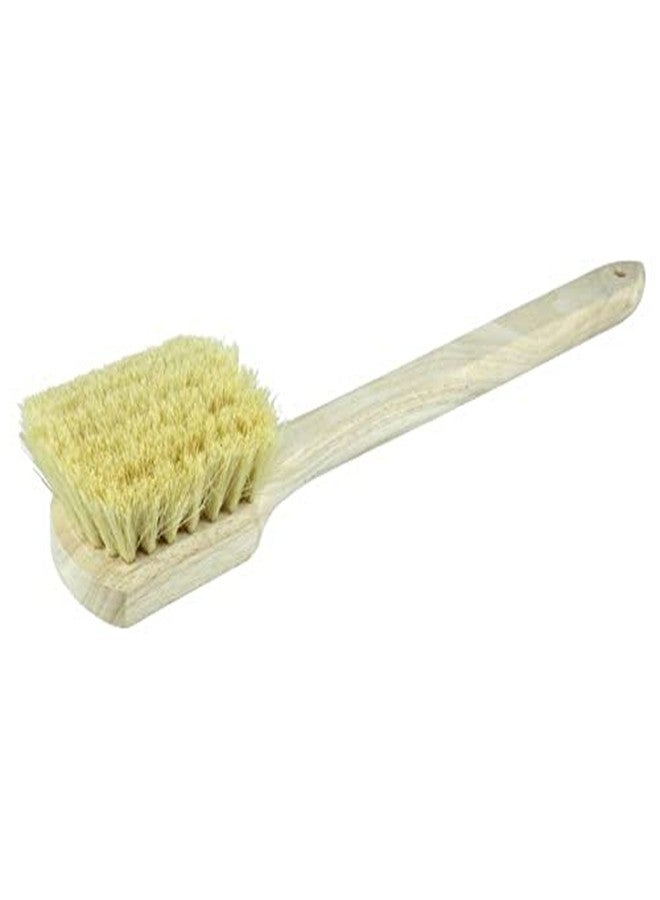 Weiler 44017 20" Utility Scrub Brush, White Tampico Fill, Long Handle, Wood Block - Image 3