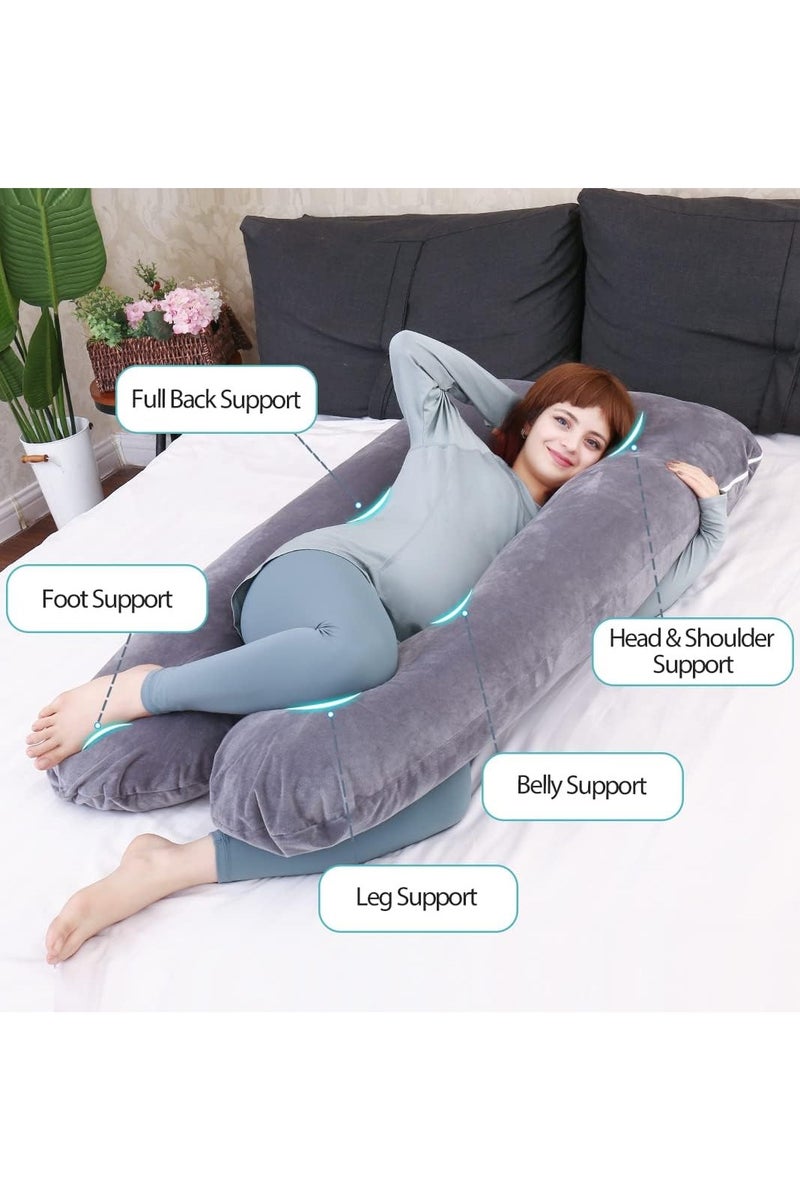 متجر الفرح وسادة الحمل، وسادة كاملة للجسم على شكل حرف U لدعم الأمومة، وسادة نوم مع غطاء للنساء الحوامل، رمادي - Image 2