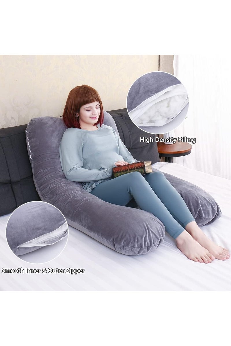 متجر الفرح وسادة الحمل، وسادة كاملة للجسم على شكل حرف U لدعم الأمومة، وسادة نوم مع غطاء للنساء الحوامل، رمادي - Image 3