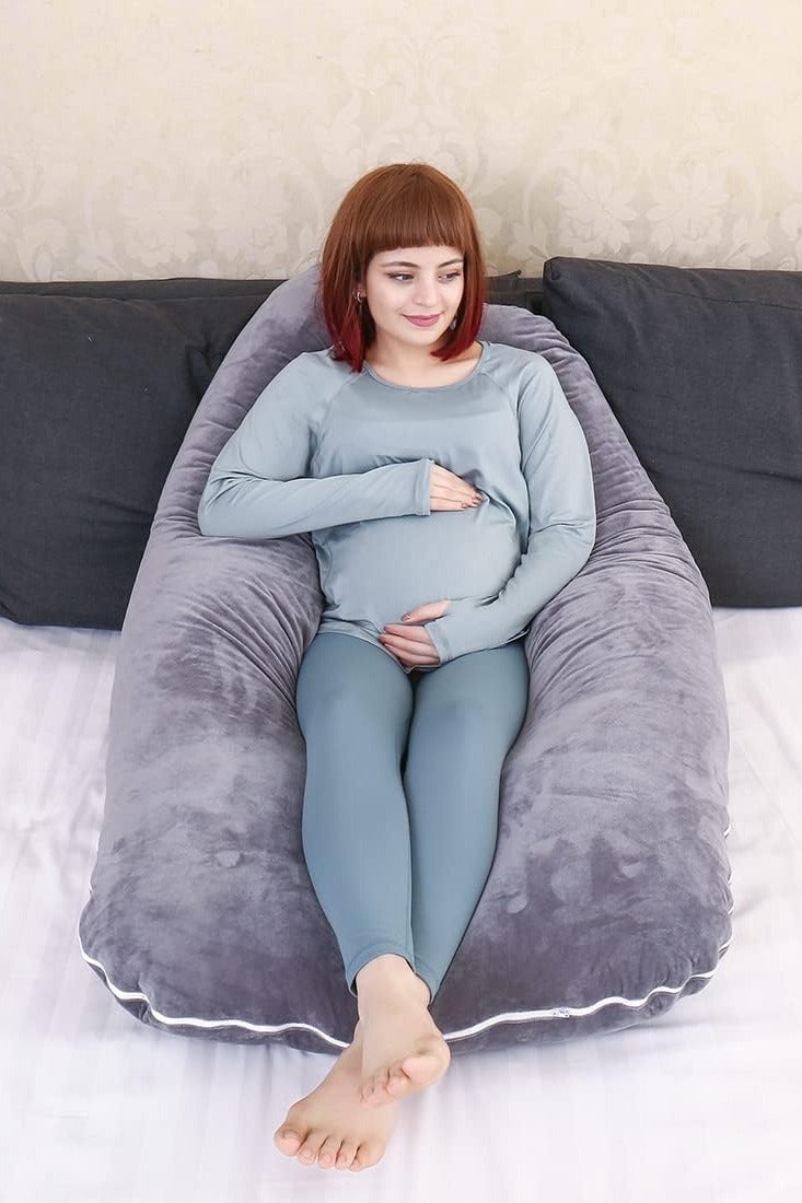 متجر الفرح وسادة الحمل، وسادة كاملة للجسم على شكل حرف U لدعم الأمومة، وسادة نوم مع غطاء للنساء الحوامل، رمادي - Image 4