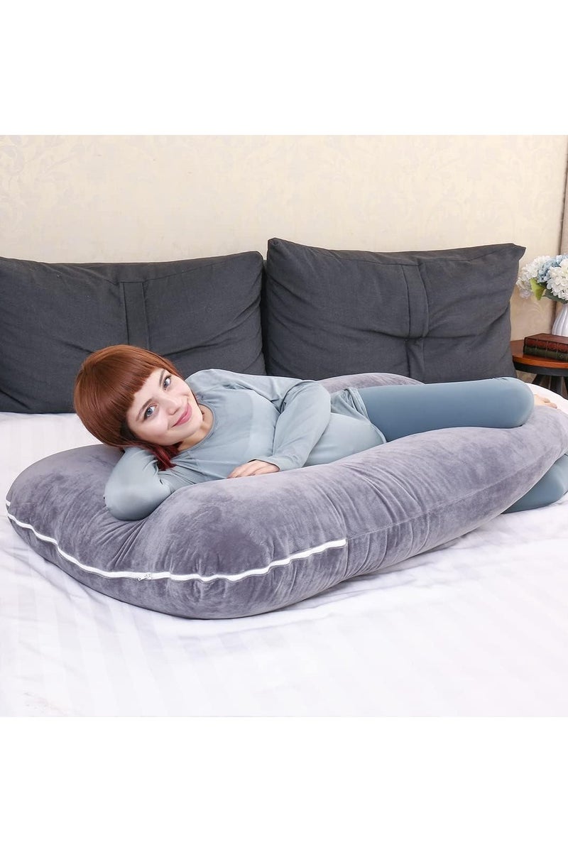 متجر الفرح وسادة الحمل، وسادة كاملة للجسم على شكل حرف U لدعم الأمومة، وسادة نوم مع غطاء للنساء الحوامل، رمادي - Image 5