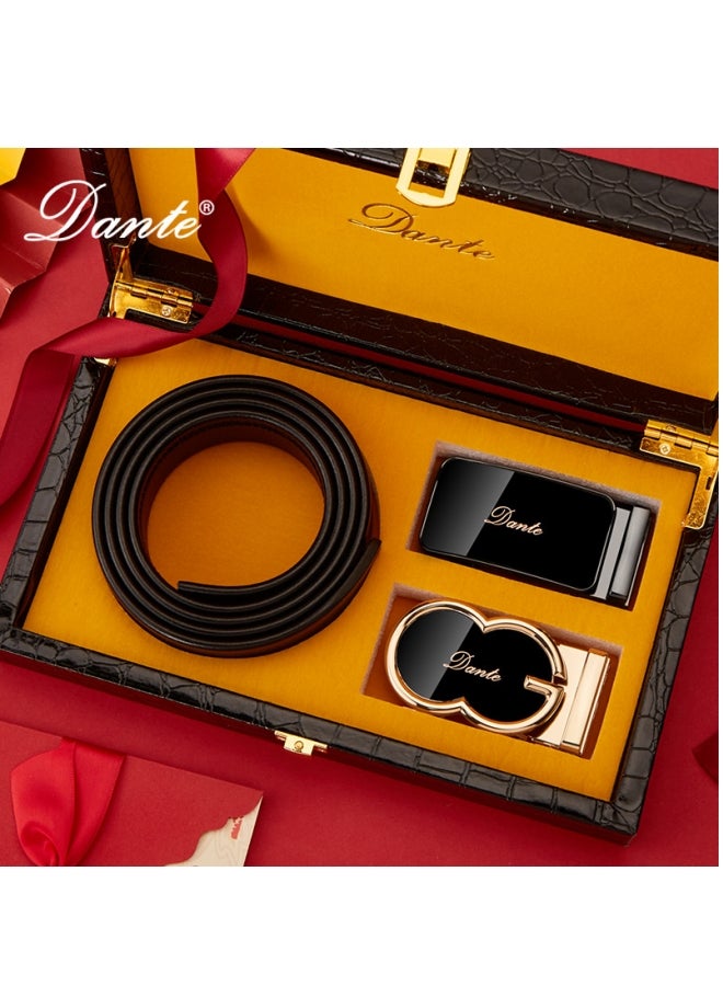 دانتي Double Buckle Belt Set First Layer Cowhide Automatic Buckle Men's Belt Genuine Leather*115cm - Image 1