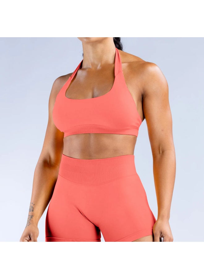 Seamless High-elastic Ultra-fine Matte Nylon Neck Sports Bra Backless Fitness Yoga