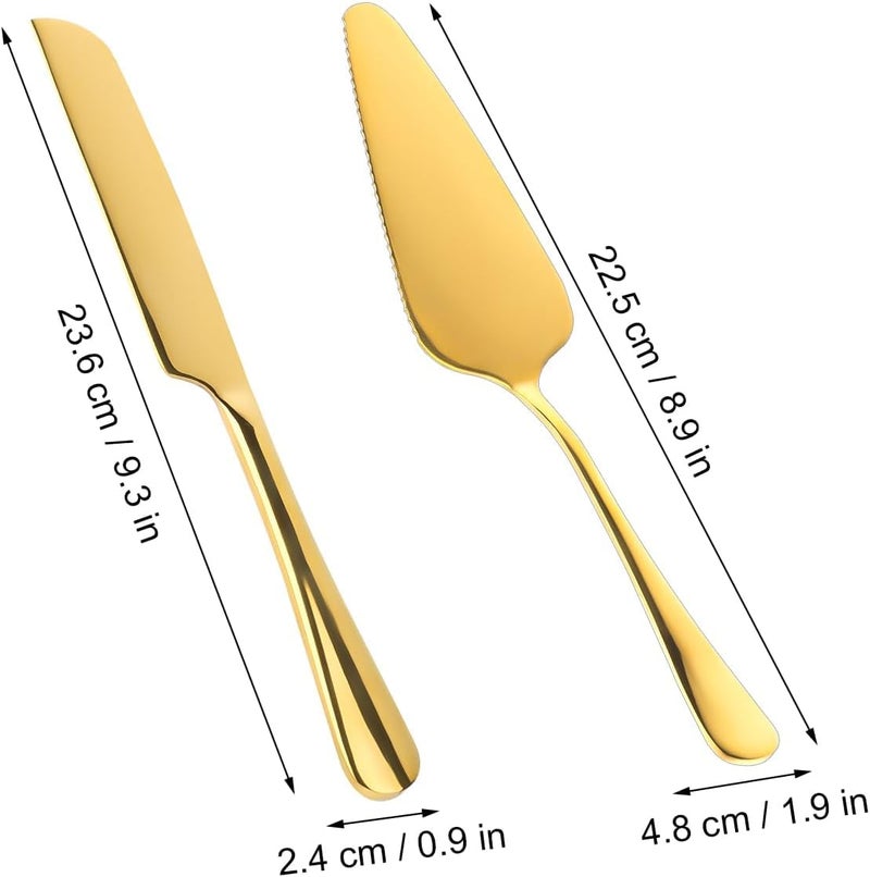 THW® 2pcs Wedding Cake Knife & Server Set, Stainless Steel Cake Cutting Set Wedding Cake Knife and Server Set Cake Cutter Set for Wedding Birthday Celebration (Gold) - Image 2