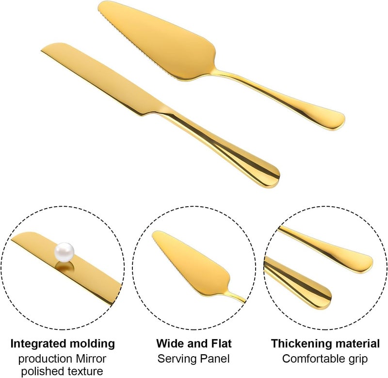 THW® 2pcs Wedding Cake Knife & Server Set, Stainless Steel Cake Cutting Set Wedding Cake Knife and Server Set Cake Cutter Set for Wedding Birthday Celebration (Gold) - Image 4