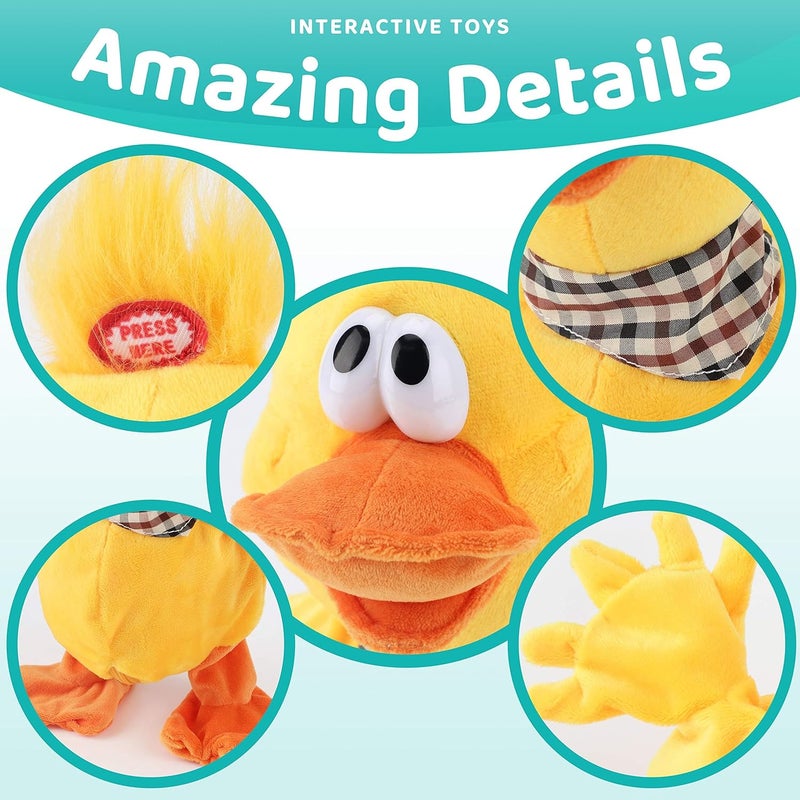 Cuteoy 13" Quacking Duck Musical Stuffed Animal Plushies Walking Singing Waving Electronic Interactive Plush Toy for Kids Boys Easter - Image 4