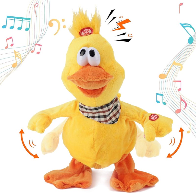 Cuteoy 13" Quacking Duck Musical Stuffed Animal Plushies Walking Singing Waving Electronic Interactive Plush Toy for Kids Boys Easter - Image 1