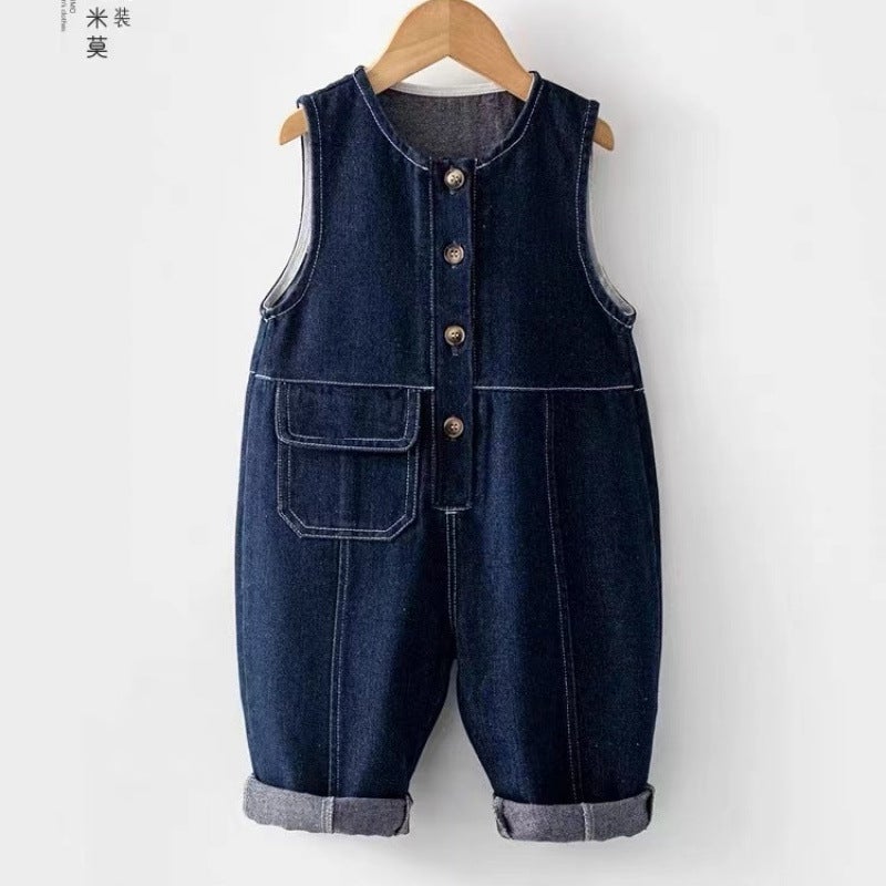 Children'S Denim Overalls One-Year-Old Baby Jumpsuit Casual Boy'S Pants Girl'S Jumpsuit Baby Pants - Image 3
