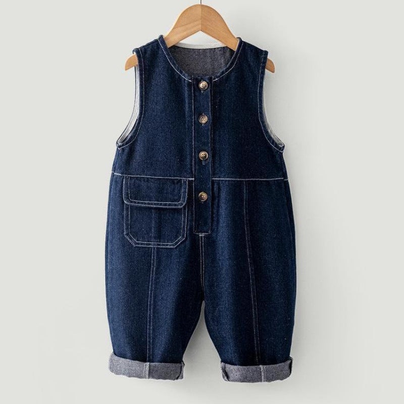 Children'S Denim Overalls One-Year-Old Baby Jumpsuit Casual Boy'S Pants Girl'S Jumpsuit Baby Pants - Image 4