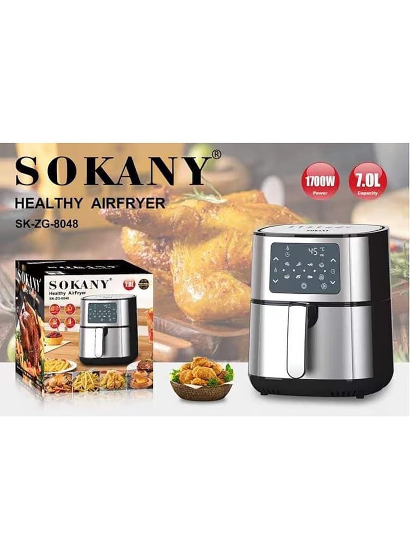 Sokany SK 8048 Air Fryer with Digital Touchscreen, 7L Capacity, 1700W Power, Silver Color, 220V 50Hz - Image 2