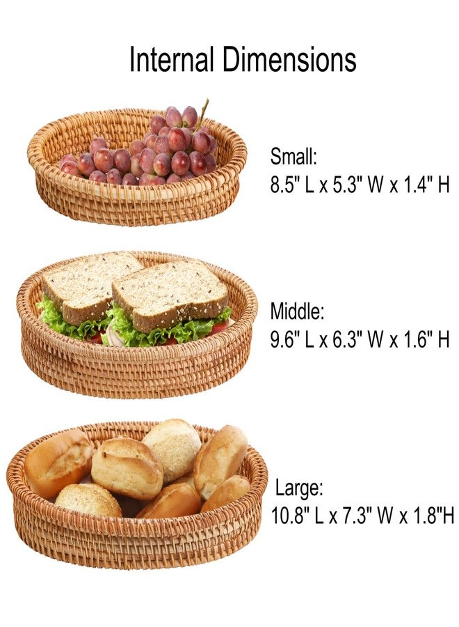 ZEAYEA مجموعة من 3 سلال خبز من الخيزران من زيا، سلال فواكه طبيعية منسوجة يدويًا لمطبخك، صينية بيضاوية قابلة للتكديس من الخوص لتقديم الخضراوات وتخزين الطعام - Image 5