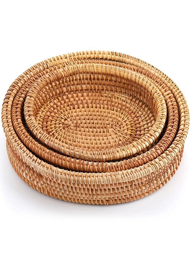 ZEAYEA مجموعة من 3 سلال خبز من الخيزران من زيا، سلال فواكه طبيعية منسوجة يدويًا لمطبخك، صينية بيضاوية قابلة للتكديس من الخوص لتقديم الخضراوات وتخزين الطعام - Image 3