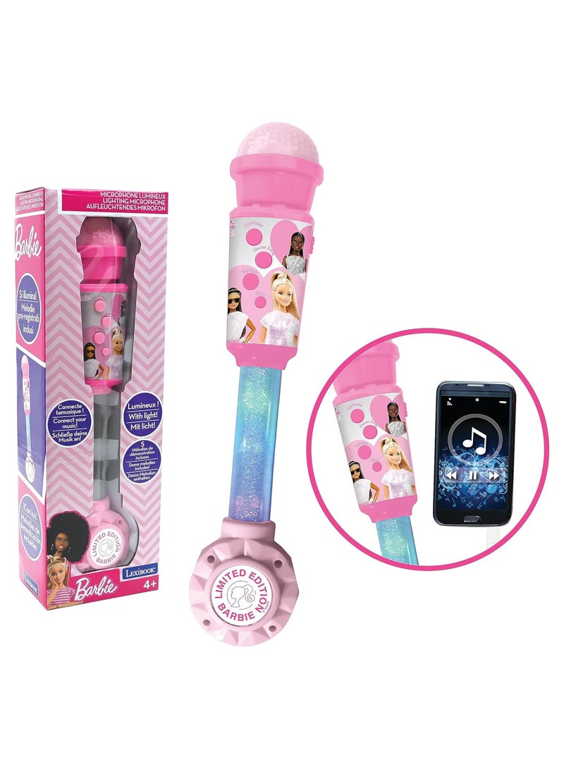Lexibook Barbie Luminous Microphone | For Kids and Girls | Musical Toy | Built-in Speaker | Light Effects | Aux-in Socket | Pink  - Image 1