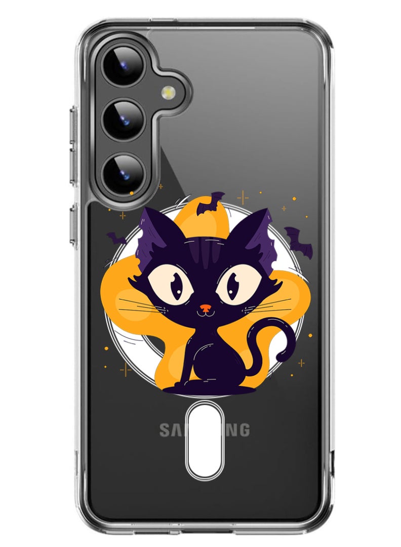 Theodor Magnetic Case for Samsung Galaxy S24 Plus 6.7-inch Compatible with MagSafe Wireless Charging, Shockproof Phone Bumper Cover Black Cat Halloween - Image 1