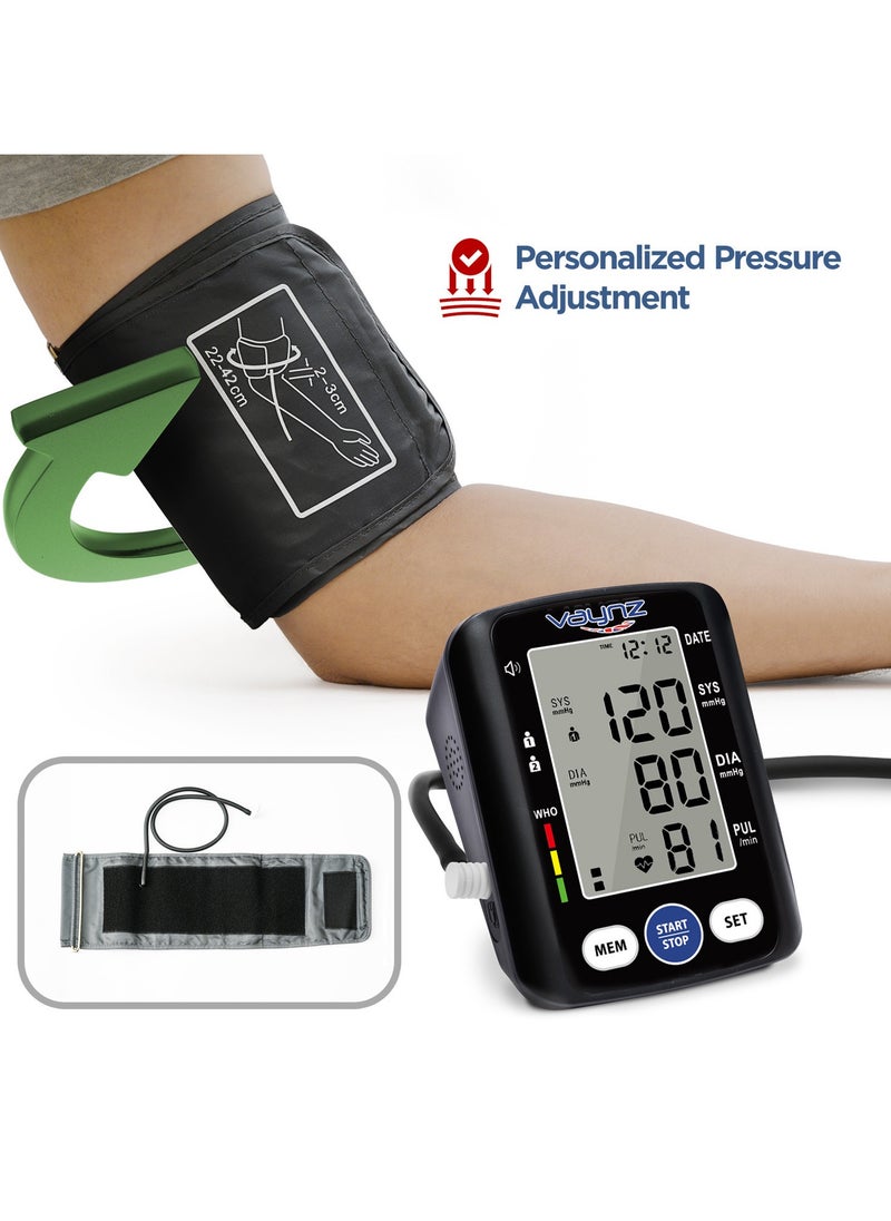vaynz VAYNZ Pressure Monitor CE Approved – Smart Voice Upper Arm Automatic Device for Home Use, Large Cuff 22-42cm, 2x99 Memory – Black  - Image 2